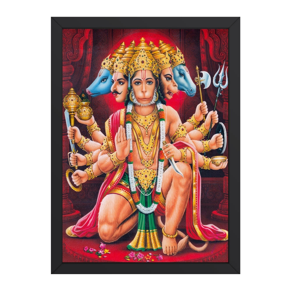 Panchmukhi Hanuman Wall Art – Five-Faced Lord Hanuman Hindu God Photo Frame
