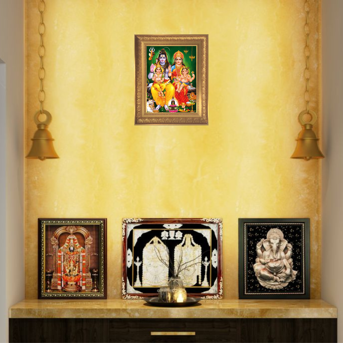 Premium Lord Shiva Parvati Family Wall Art – Shiva Parivar with Ganesha & Kartikeya Hindu God Photo Frame