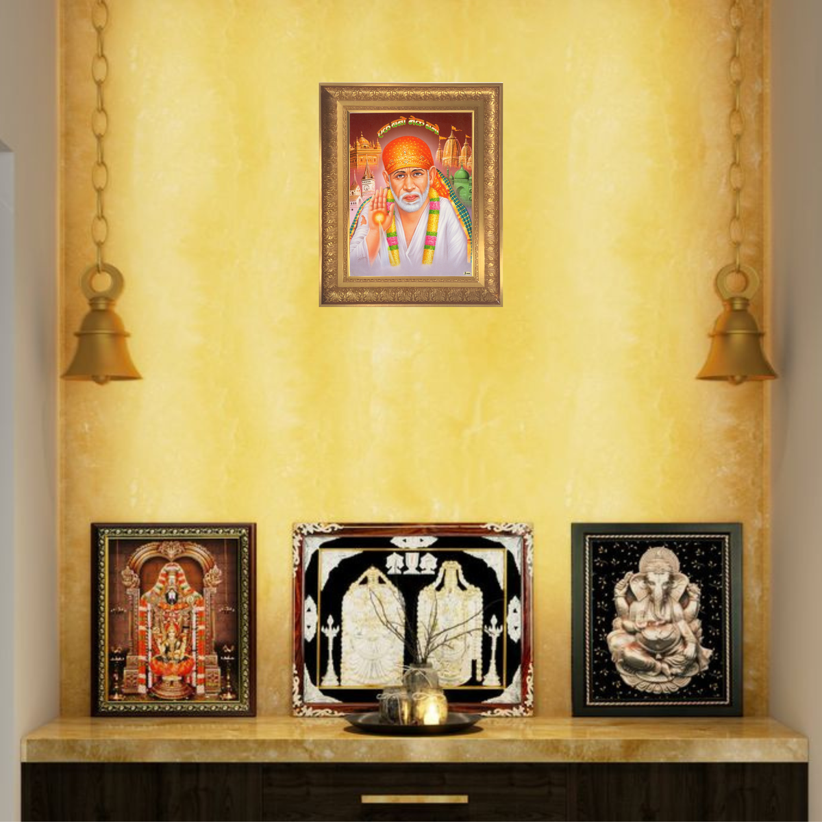 Premium Shirdi Sai Baba Wall Art – Sai Baba Hindu Spiritual Photo Frame