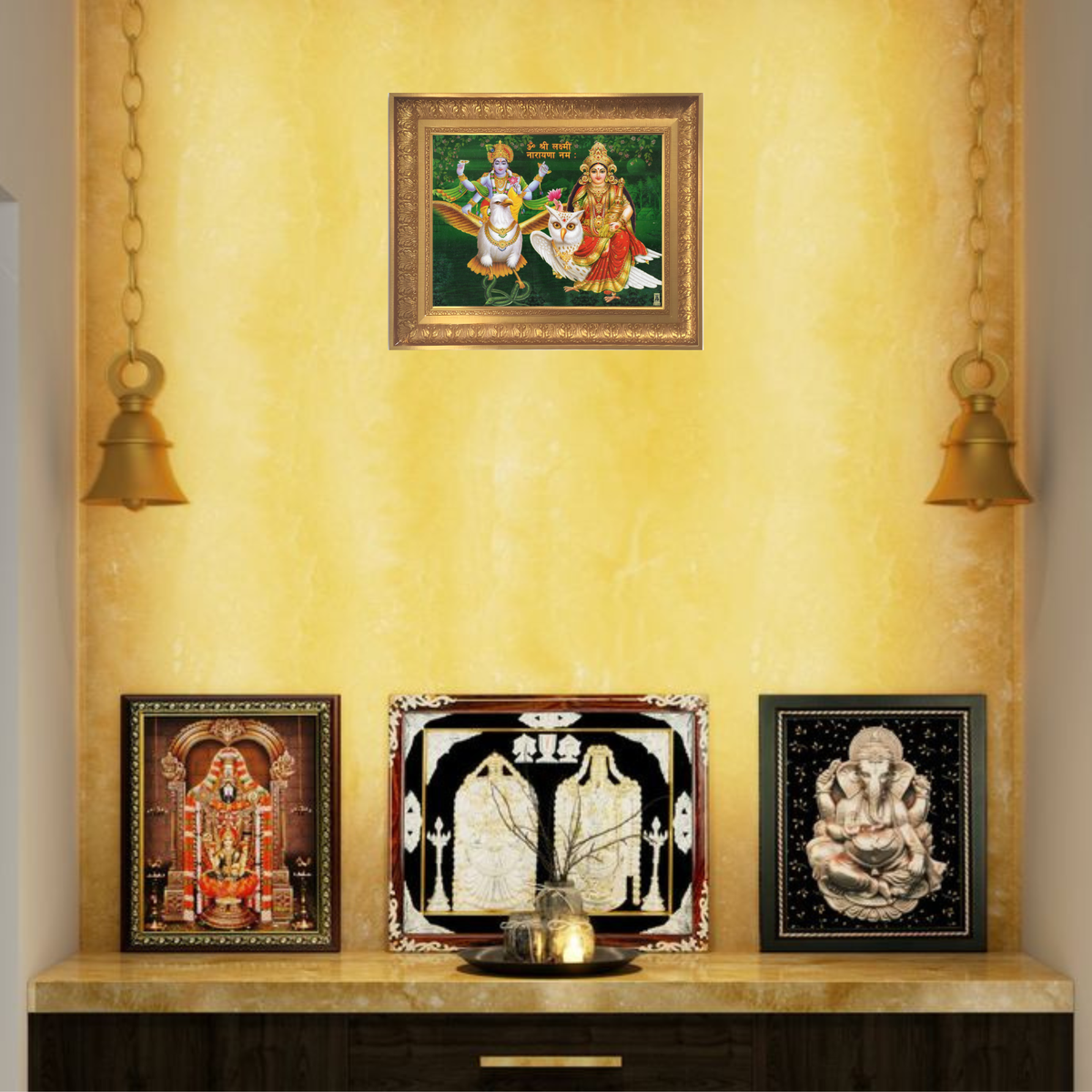 Premium Lakshmi Narayana Wall Art – Lord Vishnu and Goddess Lakshmi Hindu God Photo Frame