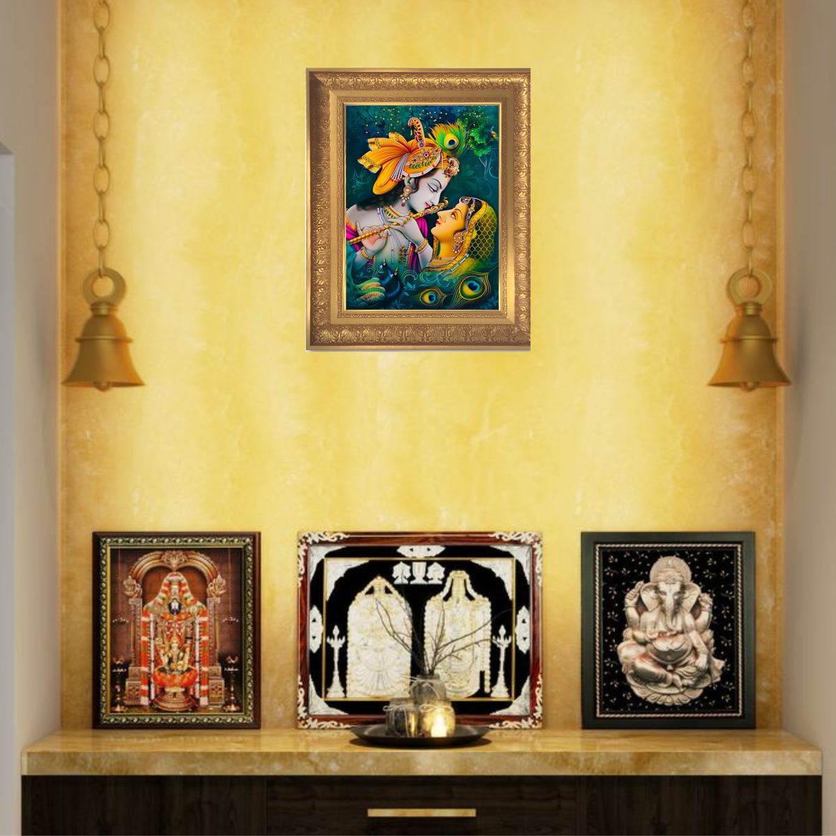 Premium Radha Krishna Wall Art – Lord Krishna and Radha Hindu Devotional Photo Frame