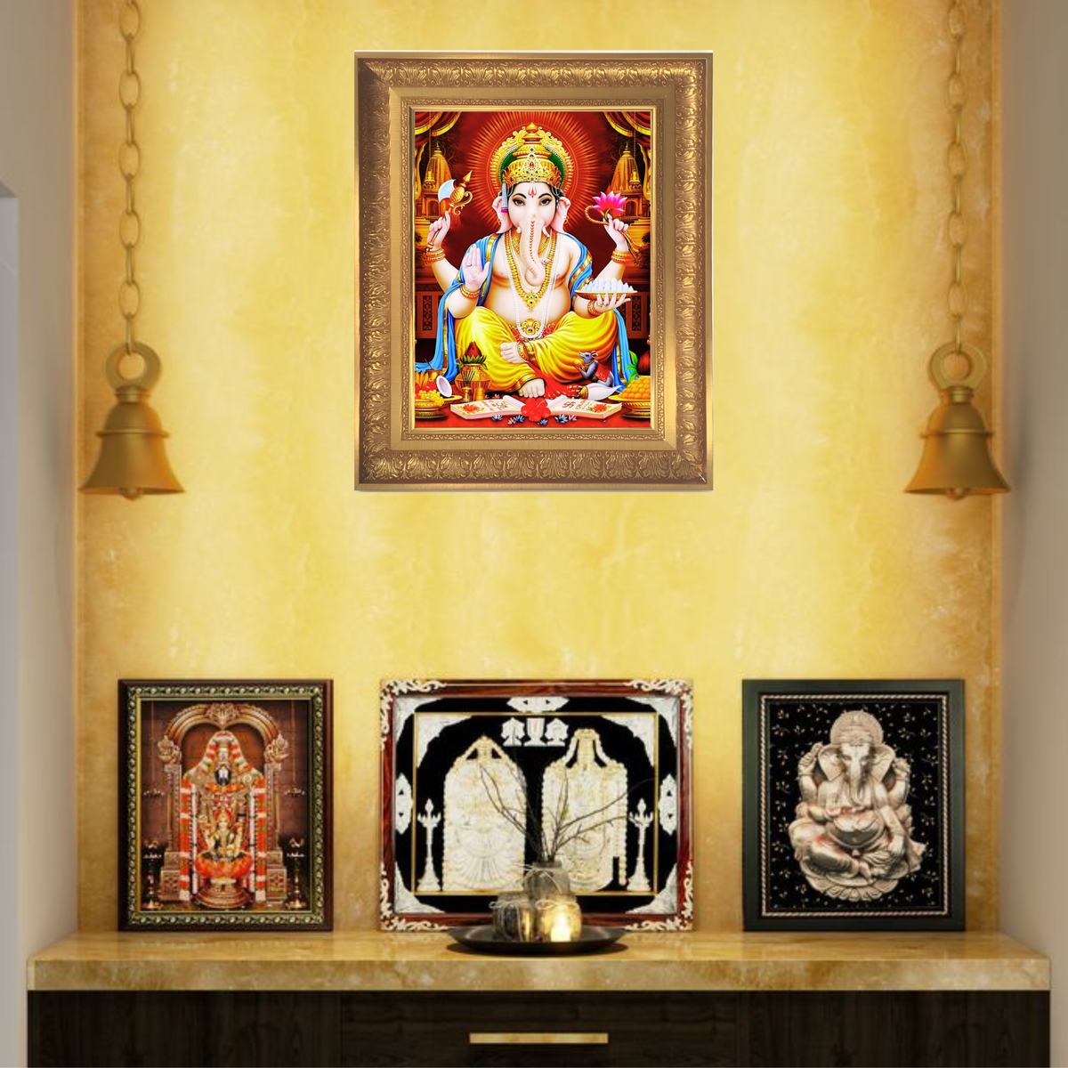 Premium Lord Ganesha Wall Art – Ganapati Bappa Hindu God Photo Frame