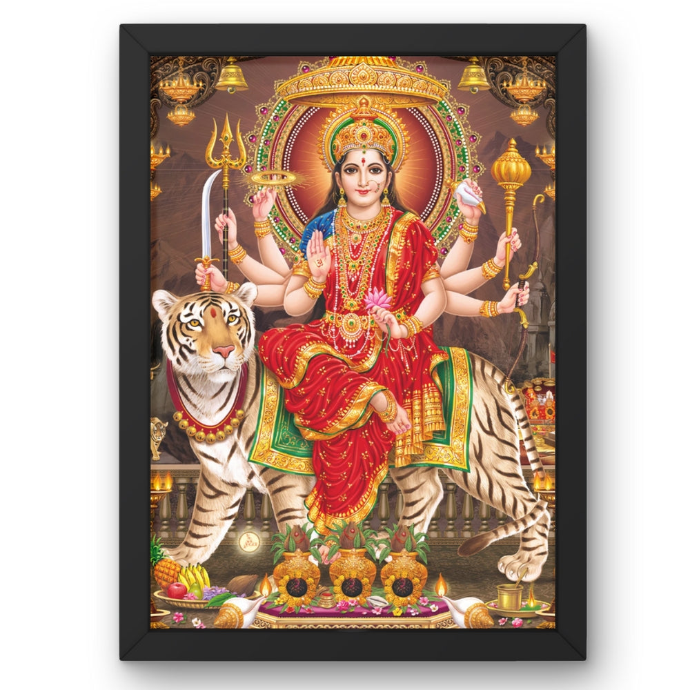 Maa Durga Wall Art – Goddess Durga with Tiger Hindu Goddess Photo Frame