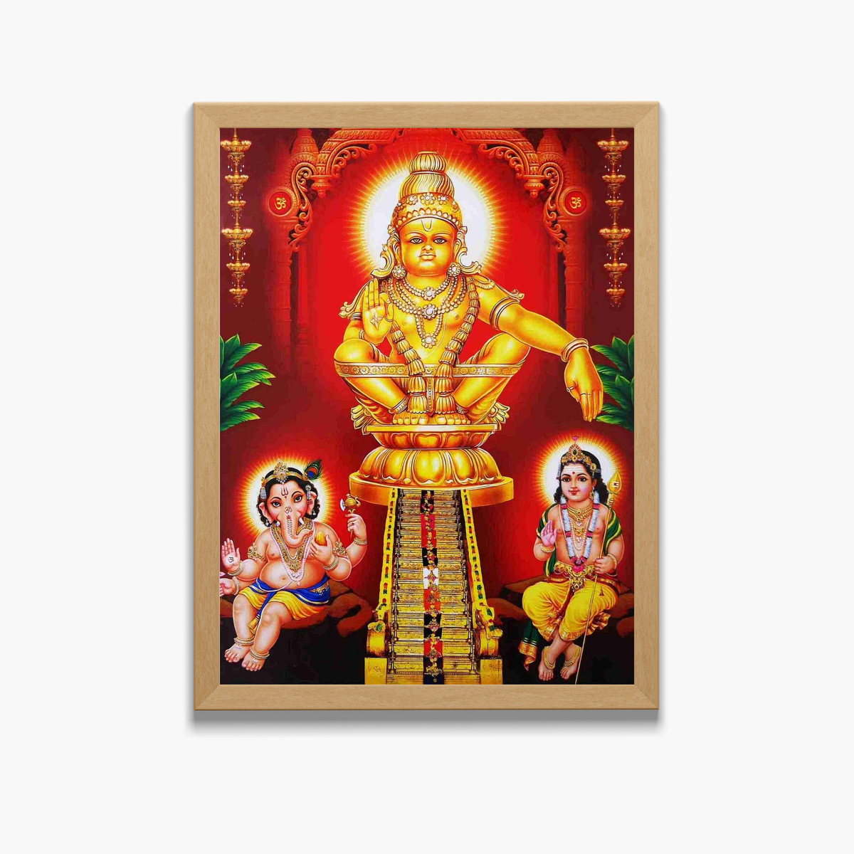 Lord  Ayyappa wall art -Ayyappa swamy with Ganapathi and Karthikeya Hindhu God Photo Frame