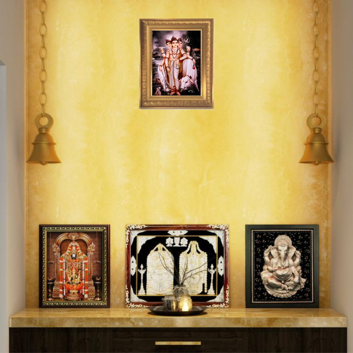 Premium Lord Dattatreya Wall Art – Three-Faced Hindu Deity with Tridev Divine Form Photo Frame