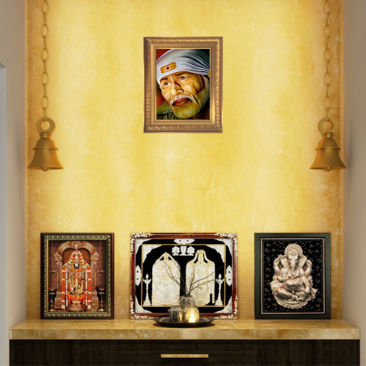 Premium Shirdi Sai Baba Wall Art – Sai Baba Blessings Hindu Spiritual God Photo Frame
