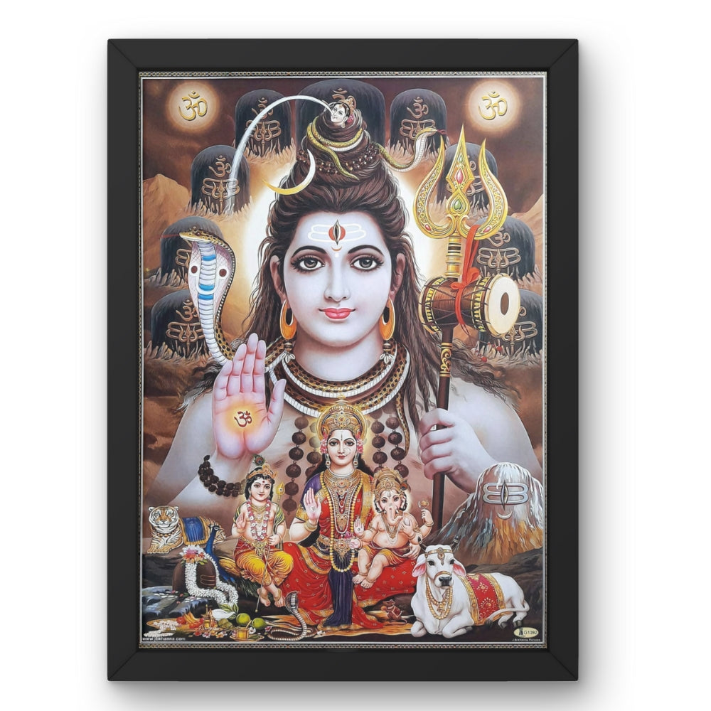 Lord Shiva Family Wall Art – Mahadev with Parvati, Ganesha & Kartikeya Hindu God Photo Frame