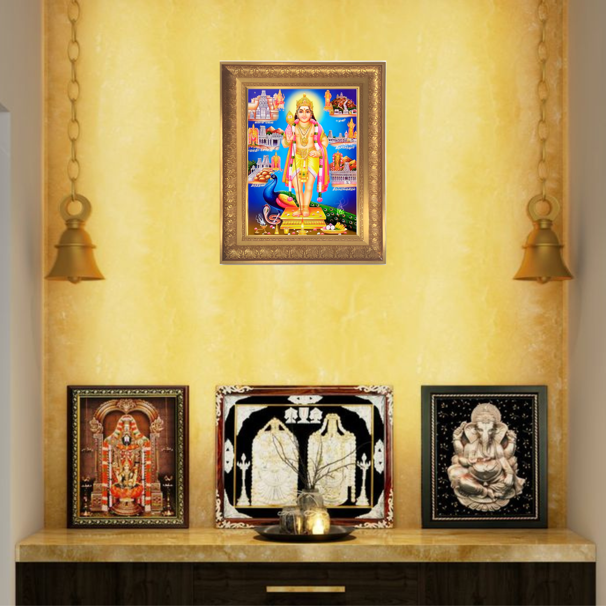 Premium Lord Murugan Wall Art – Subramanya Swamy Kartikeya Hindu God Photo Frame