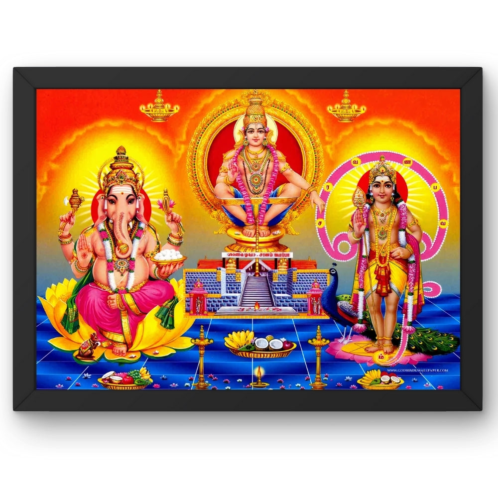 Lord Ayyappa , Ganesh and Karthikeya Wall Art -  Ayyappa , Ganesh And Kartikeya Hindu God Photo Frame