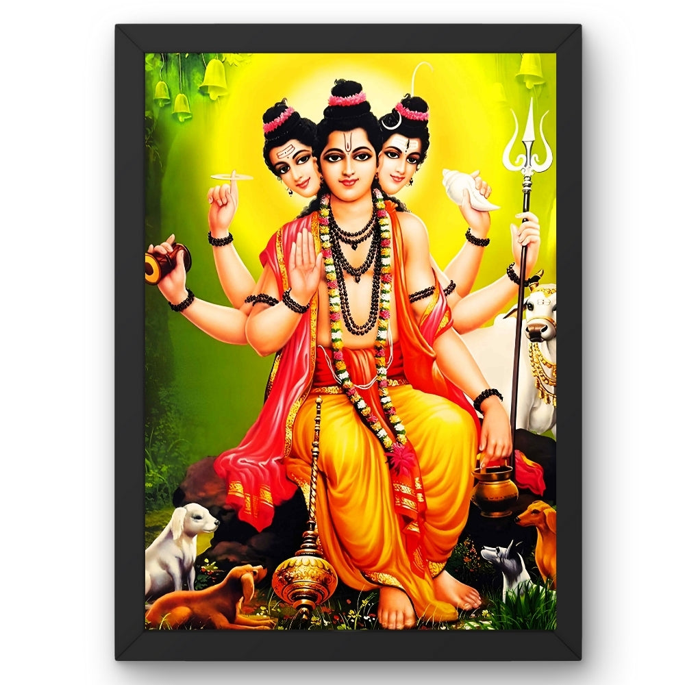 Dattatreya Wall Art – Lord Dattatreya Three-Faced Hindu God Photo Frame