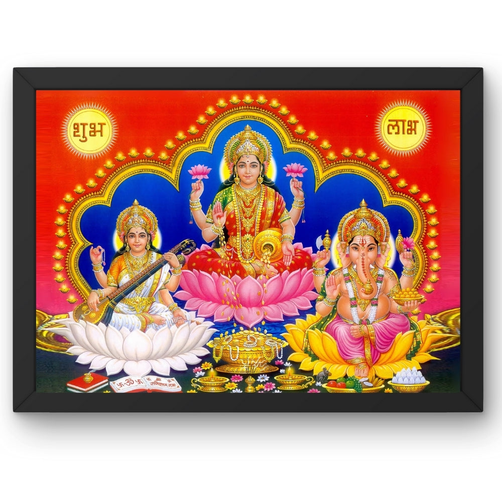 Lakshmi Saraswati Ganesha Wall Art – Goddess Lakshmi, Saraswati & Lord Ganesha Hindu God Photo Frame