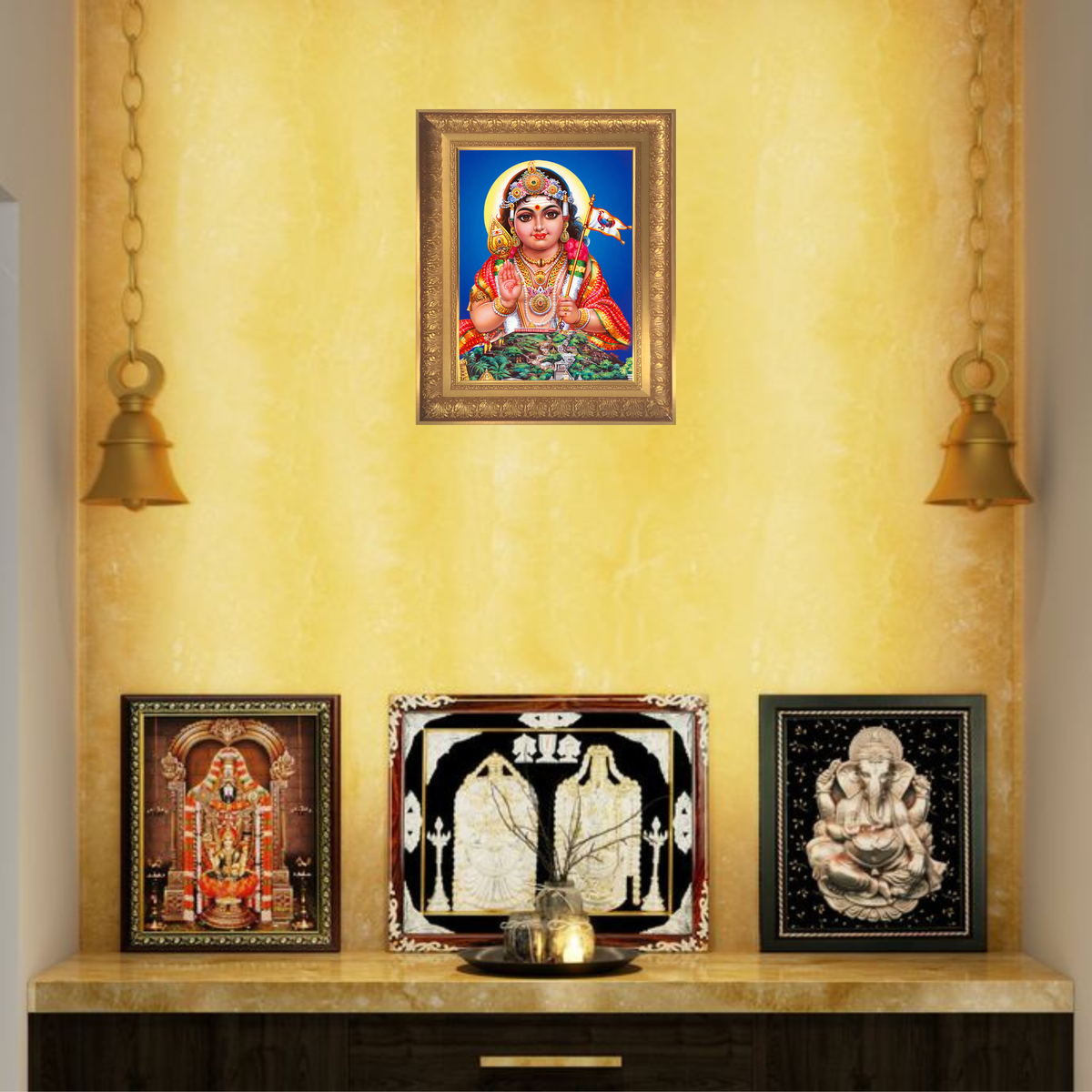Premium Lord Murugan Wall Art – Subramanya Swamy Hindu God Photo Frame for Home Décor