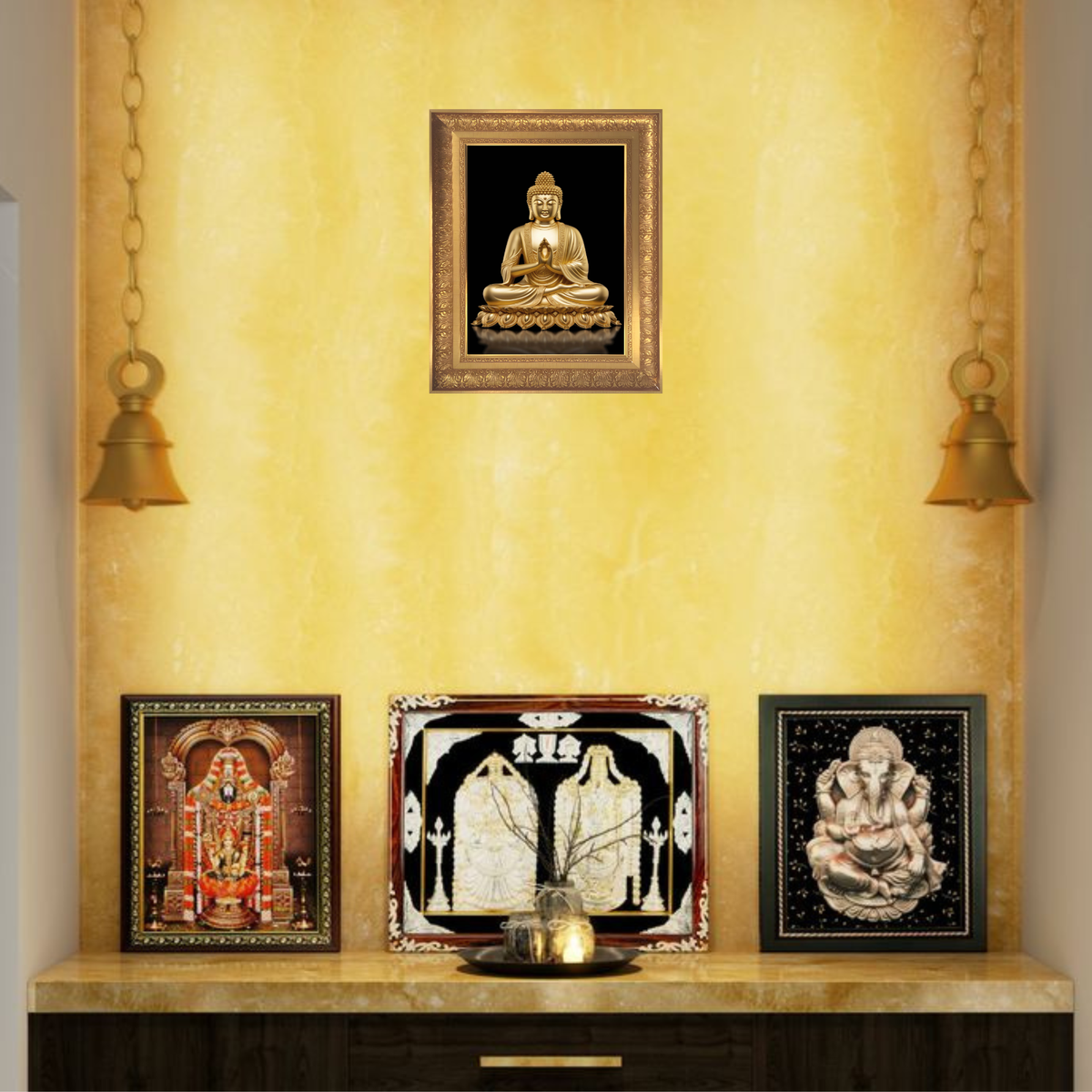 Premium Golden Buddha Wall Art – Lord Buddha Meditation & Peace Spiritual Photo Frame