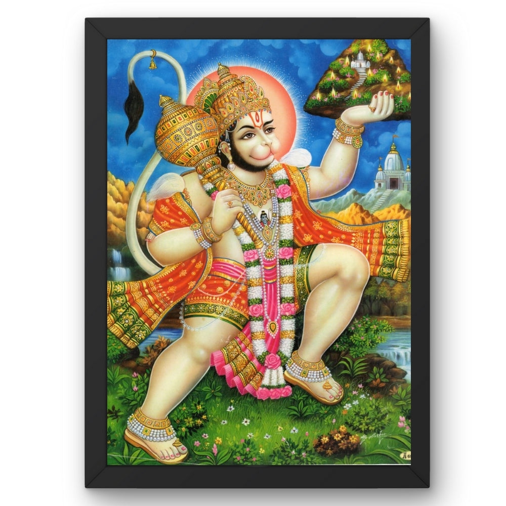 Lord Hanuman Wall Art – Bajrangbali Hindu God Devotional Photo Frame