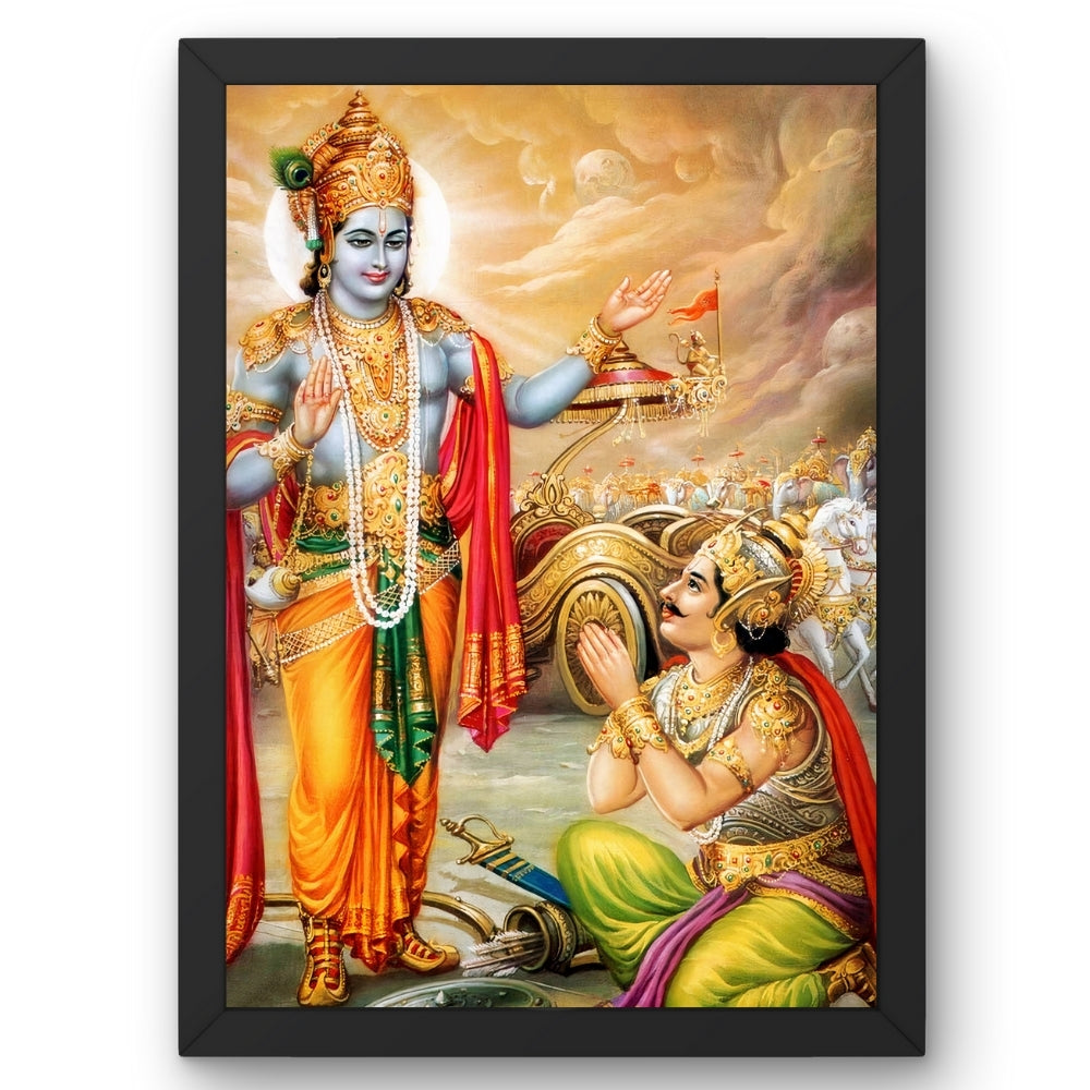 Lord Krishna with Arjuna Wall Art - Krishna and Arjuna Hindu God photo Frame