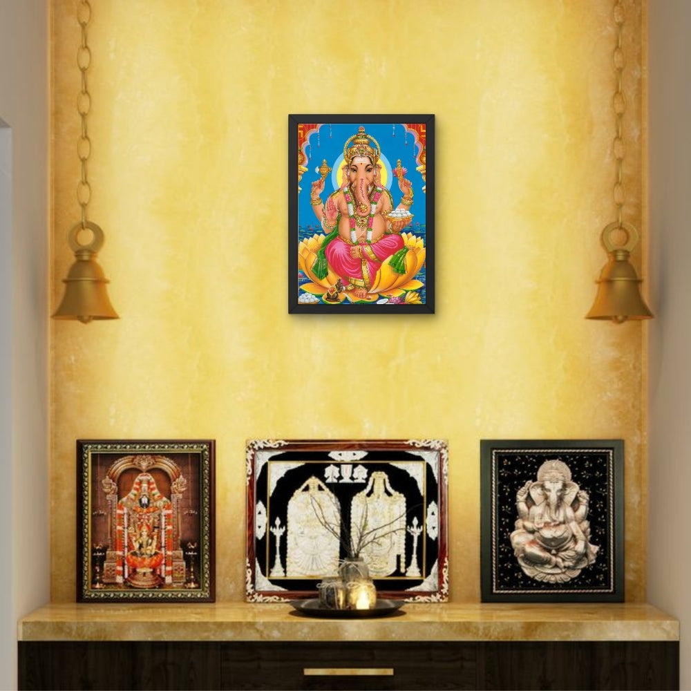 Lord Ganesha Wall Art – Hindu God Photo Frame for Home & Puja Room