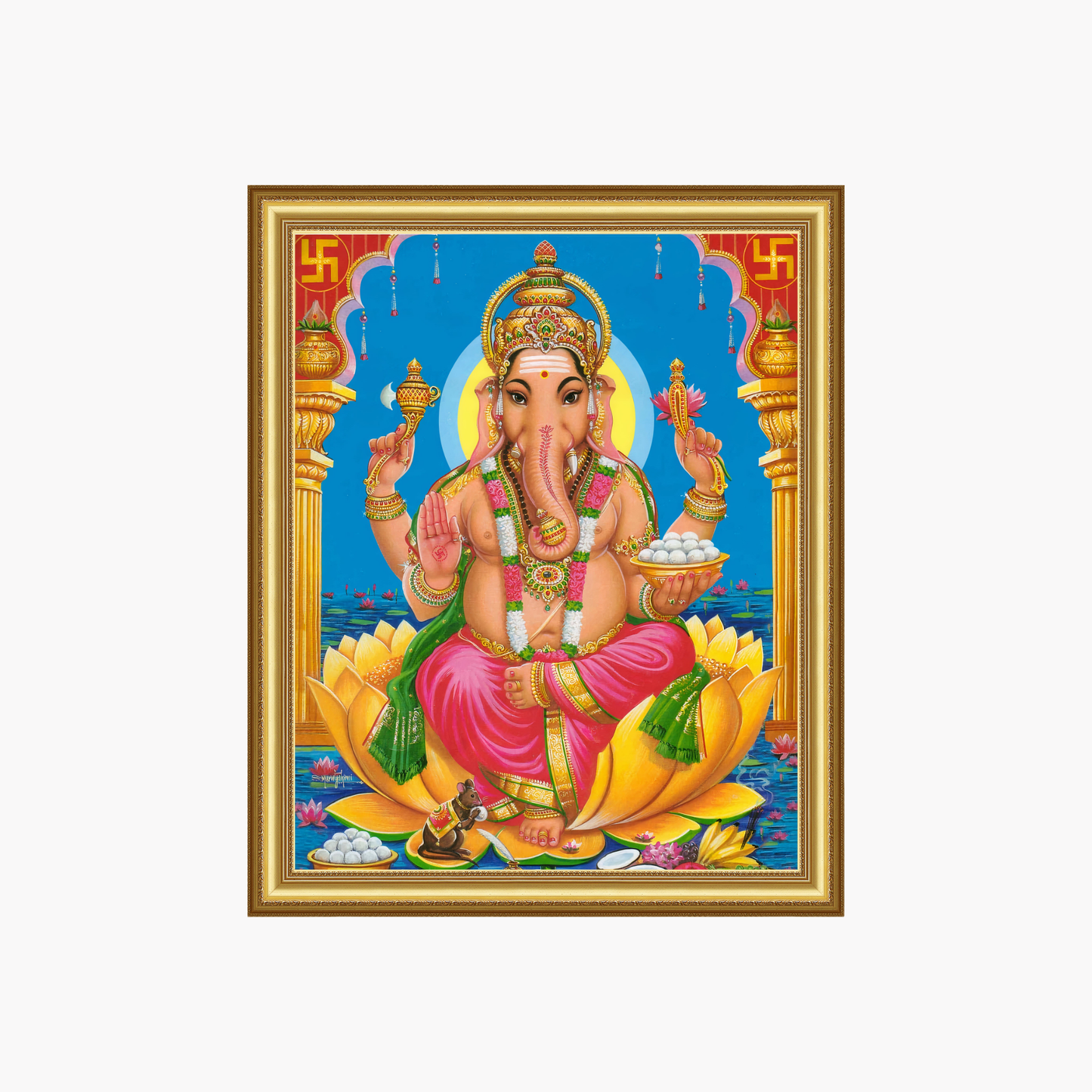 Lord Ganesha Wall Art – Hindu God Photo Frame for Home & Puja Room