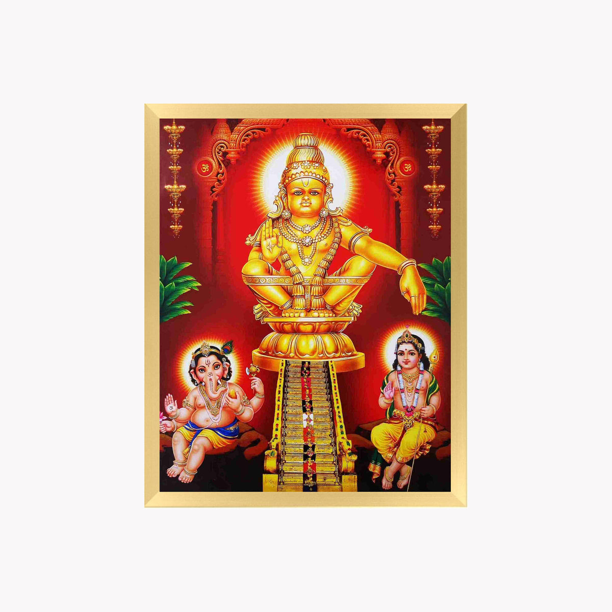 Lord  Ayyappa wall art -Ayyappa swamy with Ganapathi and Karthikeya Hindhu God Photo Frame