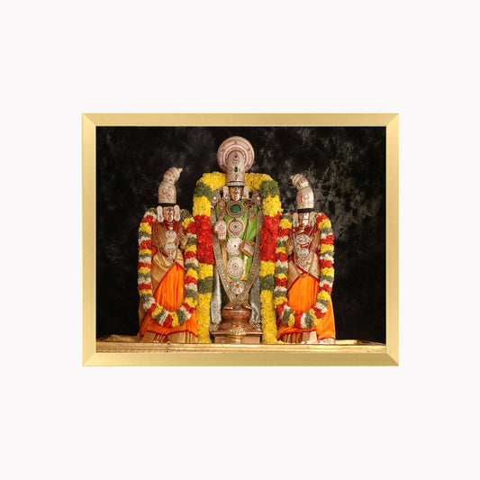 Lord Venkateswara Wall Art – Sri Venkateswara Balaji with Sridevi & Bhudevi Hindu God Photo Frame