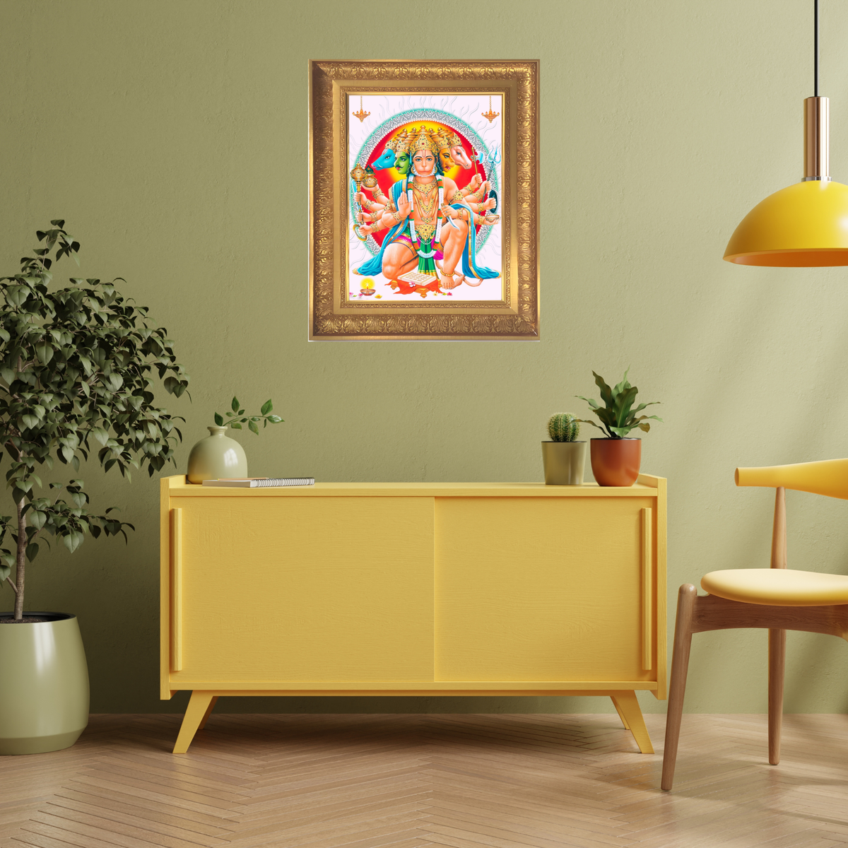 Premium Panchmukhi Hanuman Wall Art – Five-Faced Lord Hanuman Hindu God Photo Frame