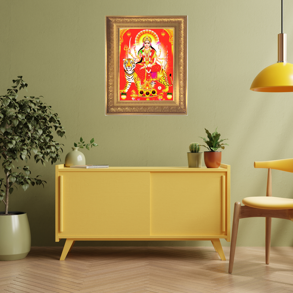 Premium Goddess Durga Wall Art – Maa Durga with Tiger Hindu Goddess Photo Frame