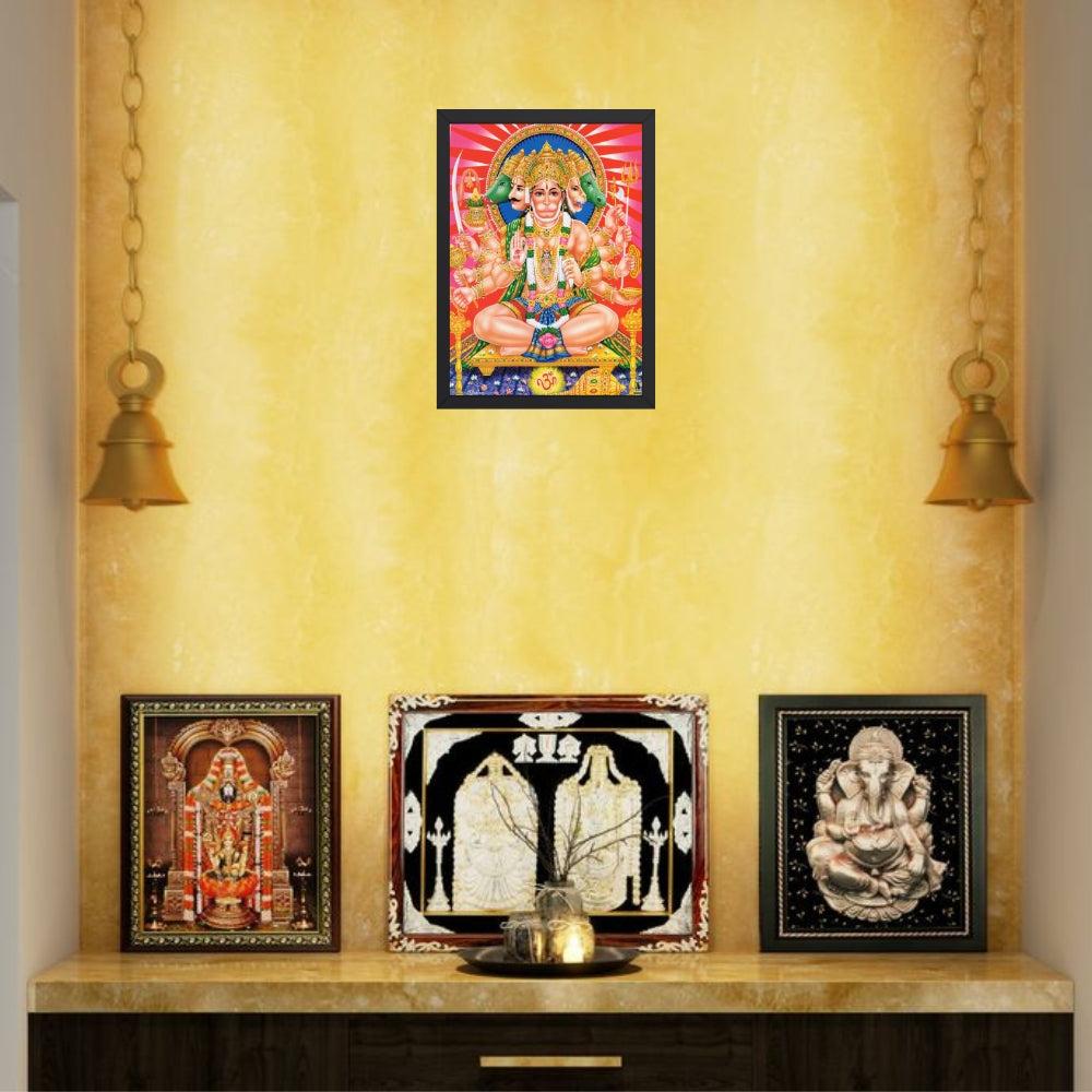 Panchmukhi Hanuman Wall Art – Five-Faced Lord Hanuman Hindu God Framed Photo