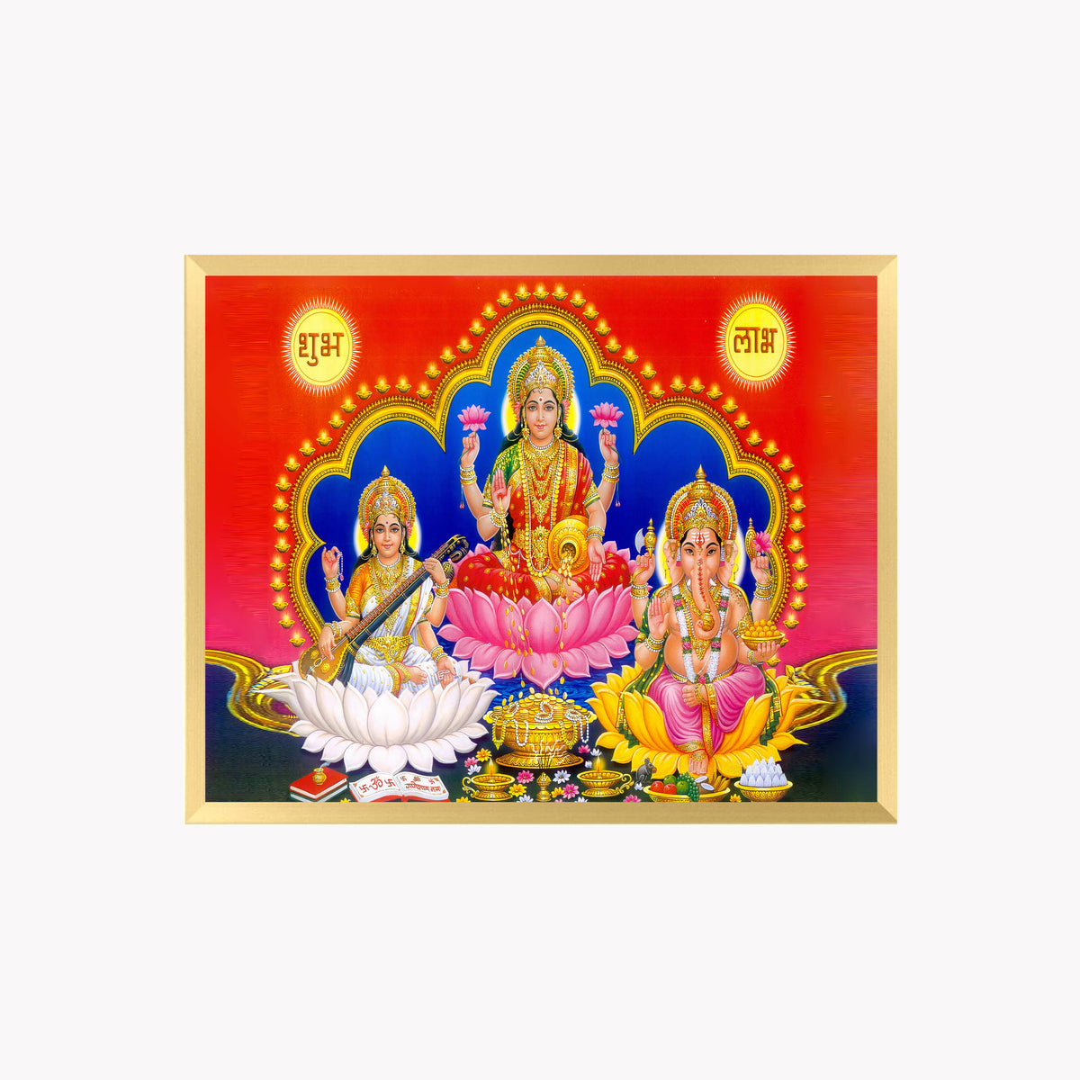 Lakshmi Saraswati Ganesha Wall Art – Goddess Lakshmi, Saraswati & Lord Ganesha Hindu God Photo Frame