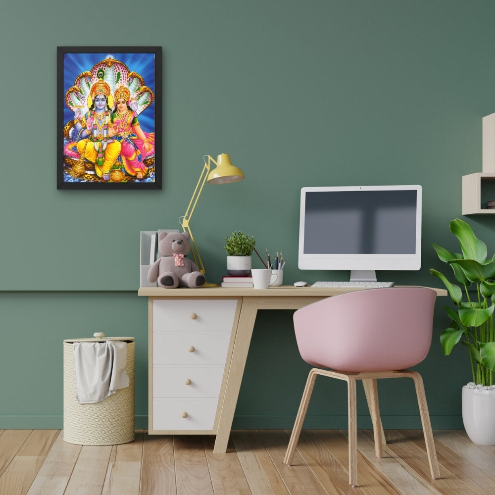 Lord Vishnu with Goddess Laxmi Wall Art – Sri Vishnu Laxmi Hindu God Photo Frame