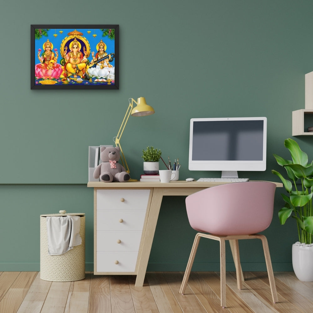 Lord Ganpathi laxmi sarswathi wall art-Goddess saraswathi laxmi and Ganapthi photo frame