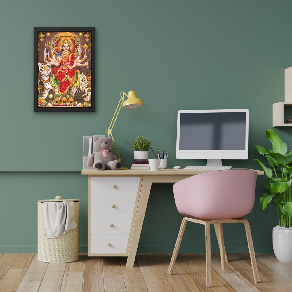 Maa Durga Wall Art – Goddess Durga with Tiger Hindu Goddess Photo Frame