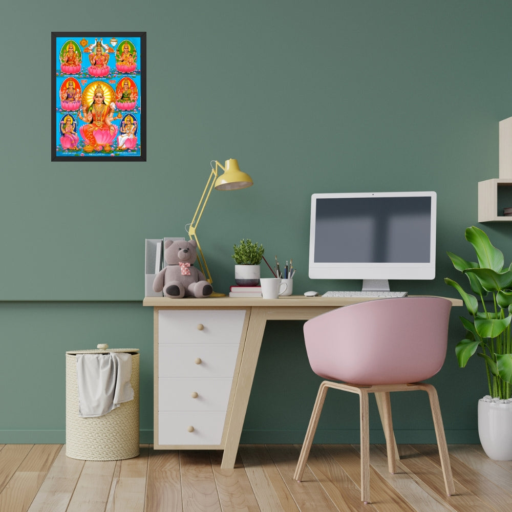 Goddess Lakshmi Wall Art – Ashtalakshmi Hindu God Photo Frame for Home & Puja Room