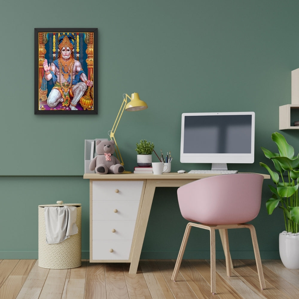 Lord Hanuman Wall Art – Blessing Bajrangbali Hindu God Photo Frame