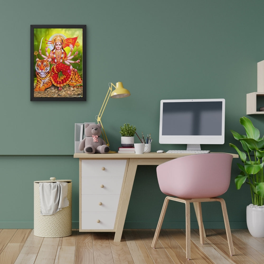 Maa Durga Wall Art – Goddess Durga with Tiger Hindu Goddess Photo Frame