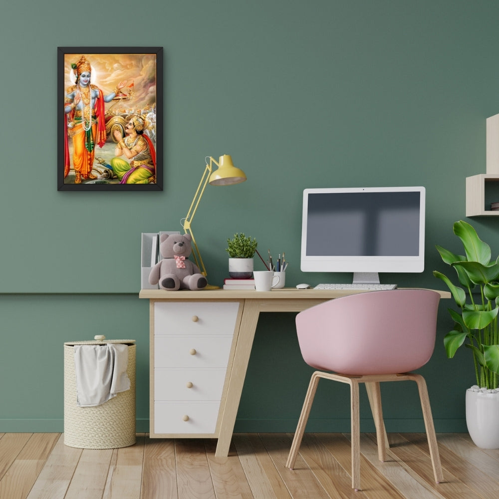 Lord Krishna with Arjuna Wall Art - Krishna and Arjuna Hindu God photo Frame