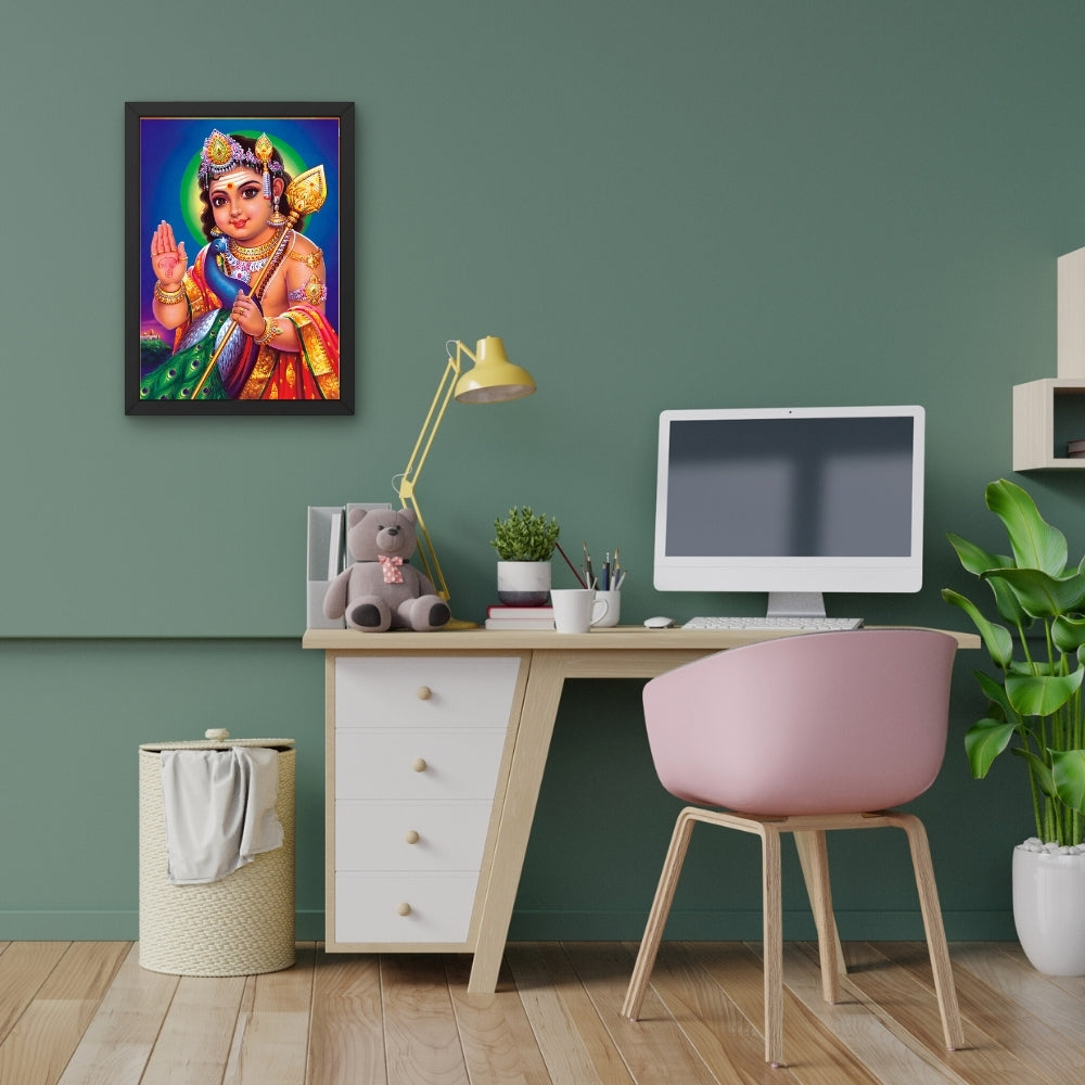 Lord Murugan Wall Art – Bala Murugan with Peacock Hindu God Photo Frame
