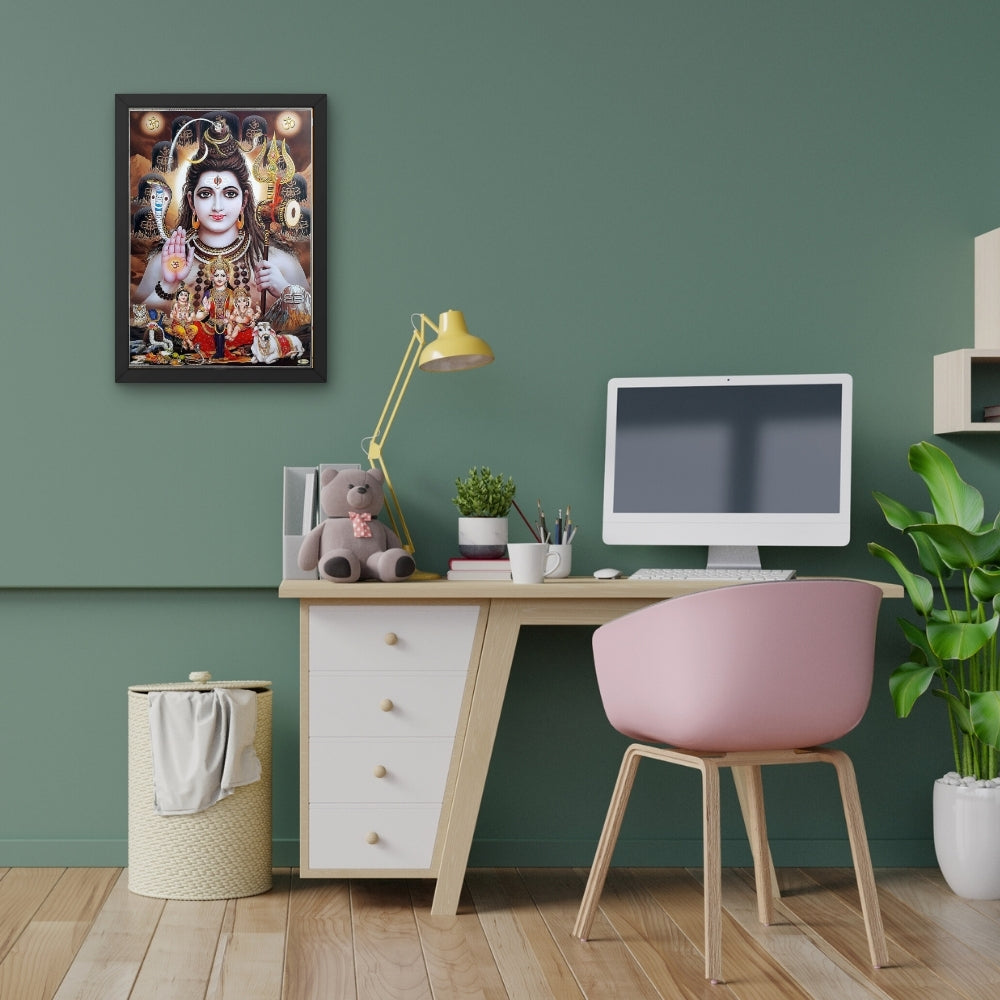Lord Shiva Wall Art – Mahadev with Parvati, Ganesha & Kartikeya Hindu God Photo Frame
