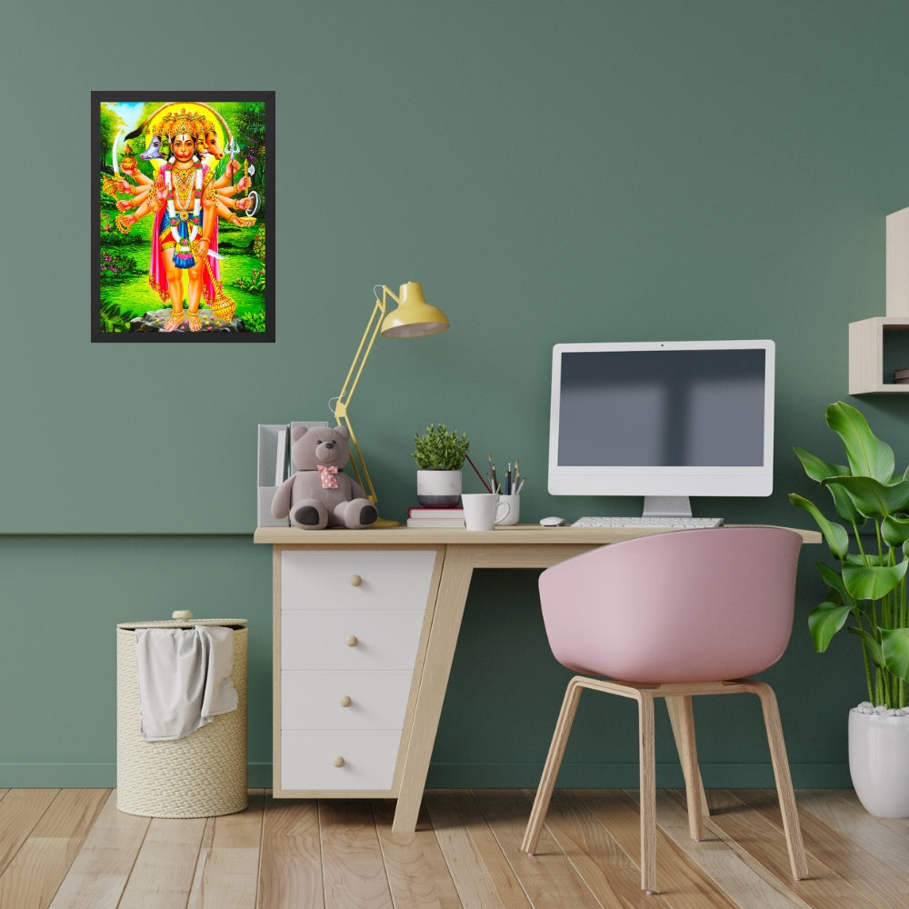 Panchmukhi Hanuman Wall Art – Five-Faced Lord Hanuman Hindu God Framed Photo