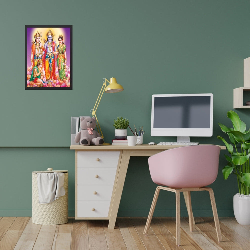 Lord Rama Wall Art – Shri Ram with Sita, Lakshman and Hanuman Hindu God Photo Frame