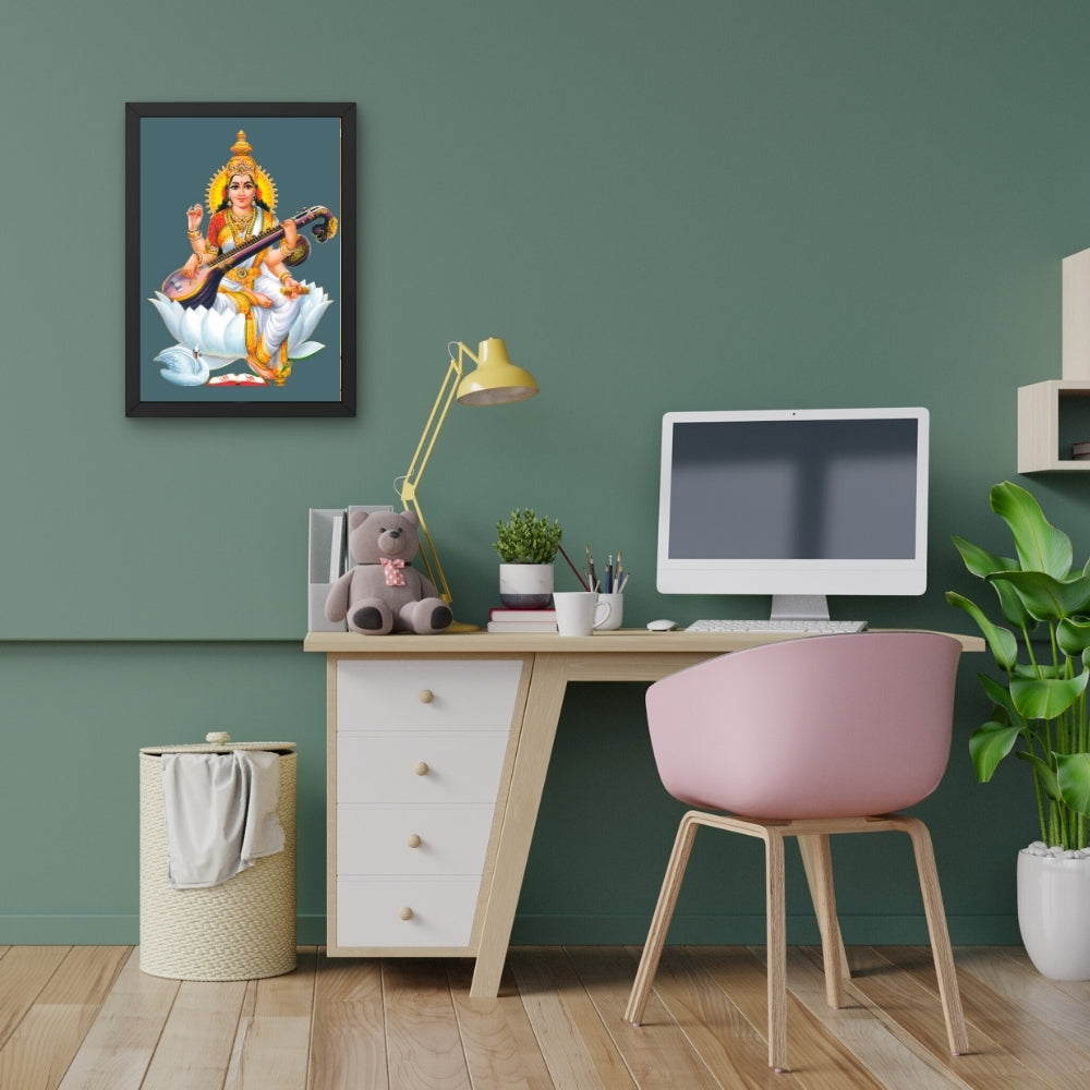 Goddess Saraswati Wall Art – Maa Saraswati with Veena Hindu Goddess Photo Frame
