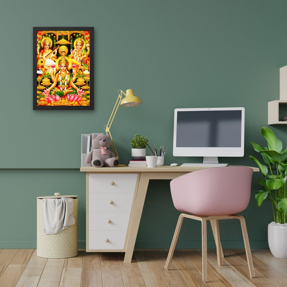 Lord ganapathi wall art -Ganapathi and Laxmi and saraswathi god frame