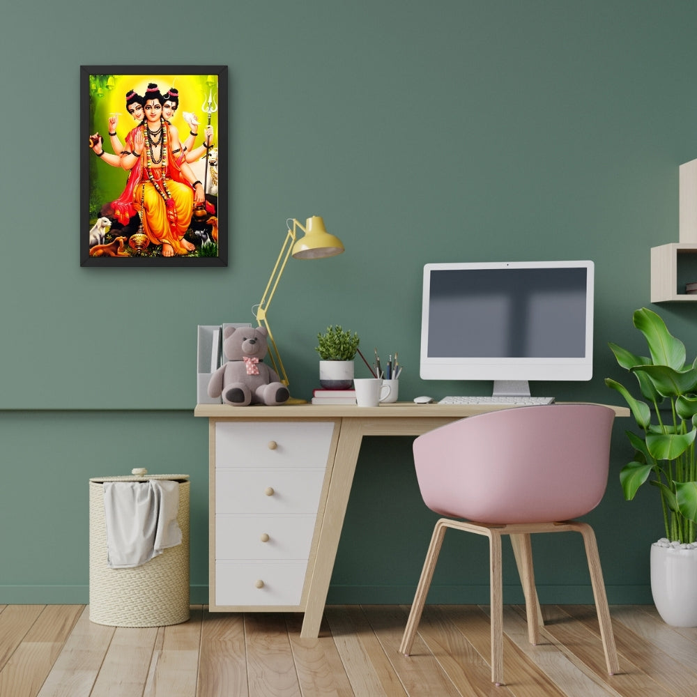 Dattatreya Wall Art – Lord Dattatreya Three-Faced Hindu God Photo Frame