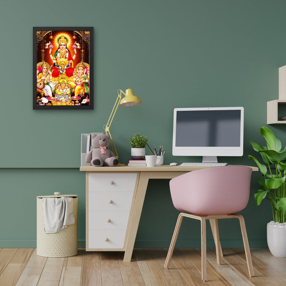 Lord kubera with laxmi saraswathi ganapathi wall art- Goddess laxmi ,saraswathi ganapathi and kubera god frame