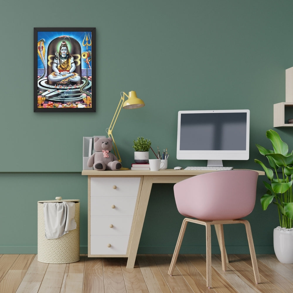 Lord Shiva Meditation Wall Art – Mahadev with Trishul, Damru & Naga Hindu God Photo Frame