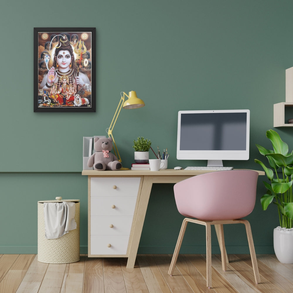 Lord Shiva Family Wall Art – Mahadev with Parvati, Ganesha & Kartikeya Hindu God Photo Frame