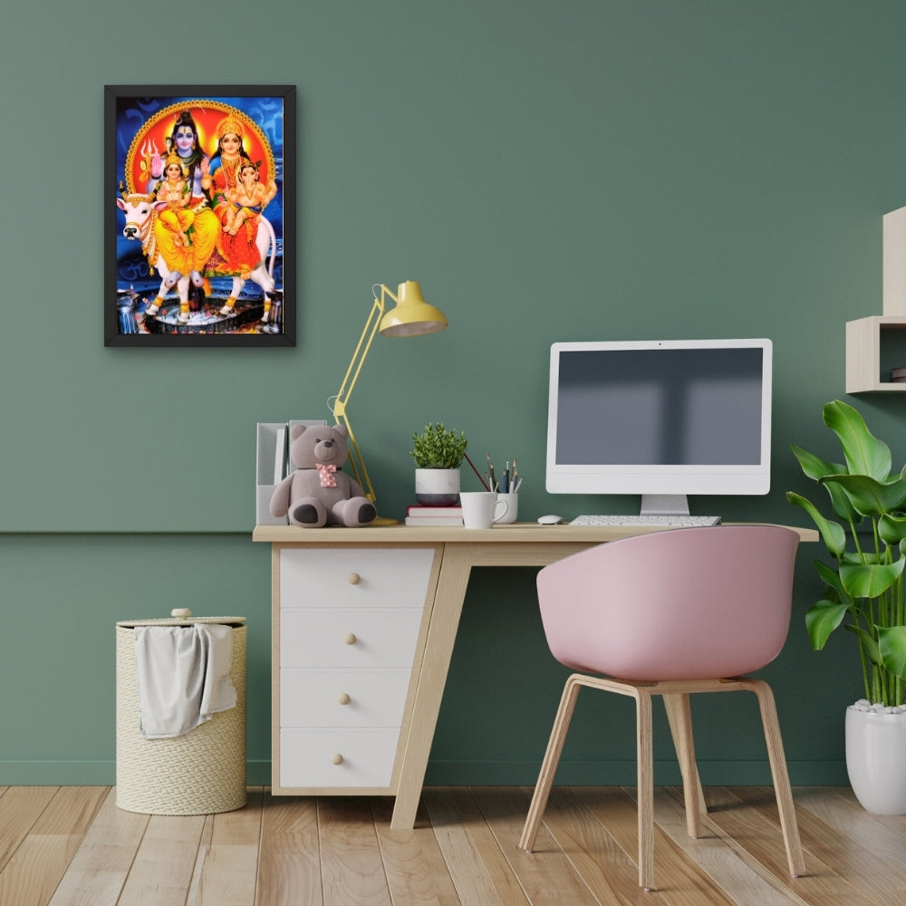 Shiva Parivar Wall Art – Lord Shiva, Goddess Parvati, Ganesha & Kartikeya Hindu God Photo Frame