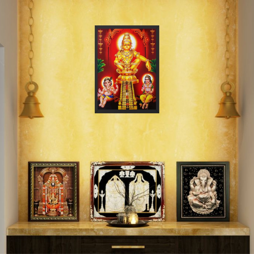 Lord  Ayyappa wall art -Ayyappa swamy with Ganapathi and Karthikeya Hindhu God Photo Frame