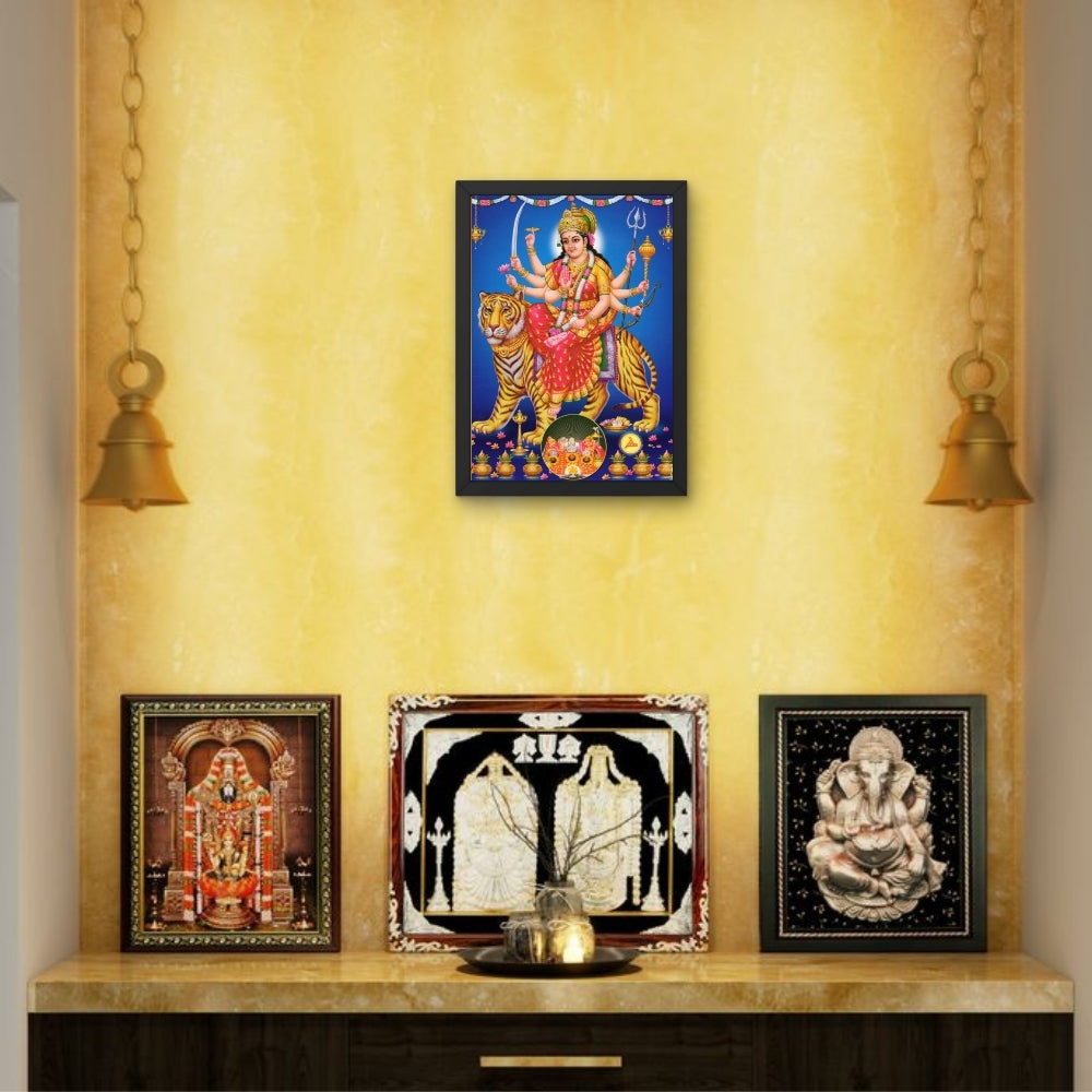 Maa Durga Wall Art – Goddess Durga with Tiger Hindu Goddess Photo Frame