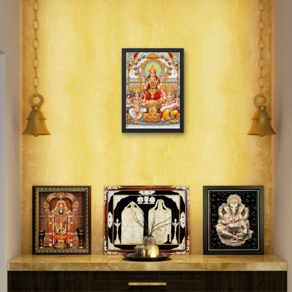 Lakshmi Ganesha Saraswati Wall Art – Hindu Goddess Lakshmi, Lord Ganesha & Goddess Saraswati Photo Frame