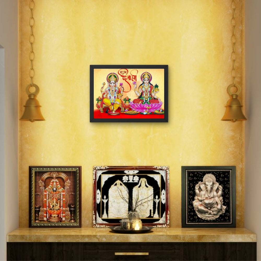 Ganesha Lakshmi Wall Art – Lord Ganesha & Goddess Lakshmi Hindu God Photo Frame