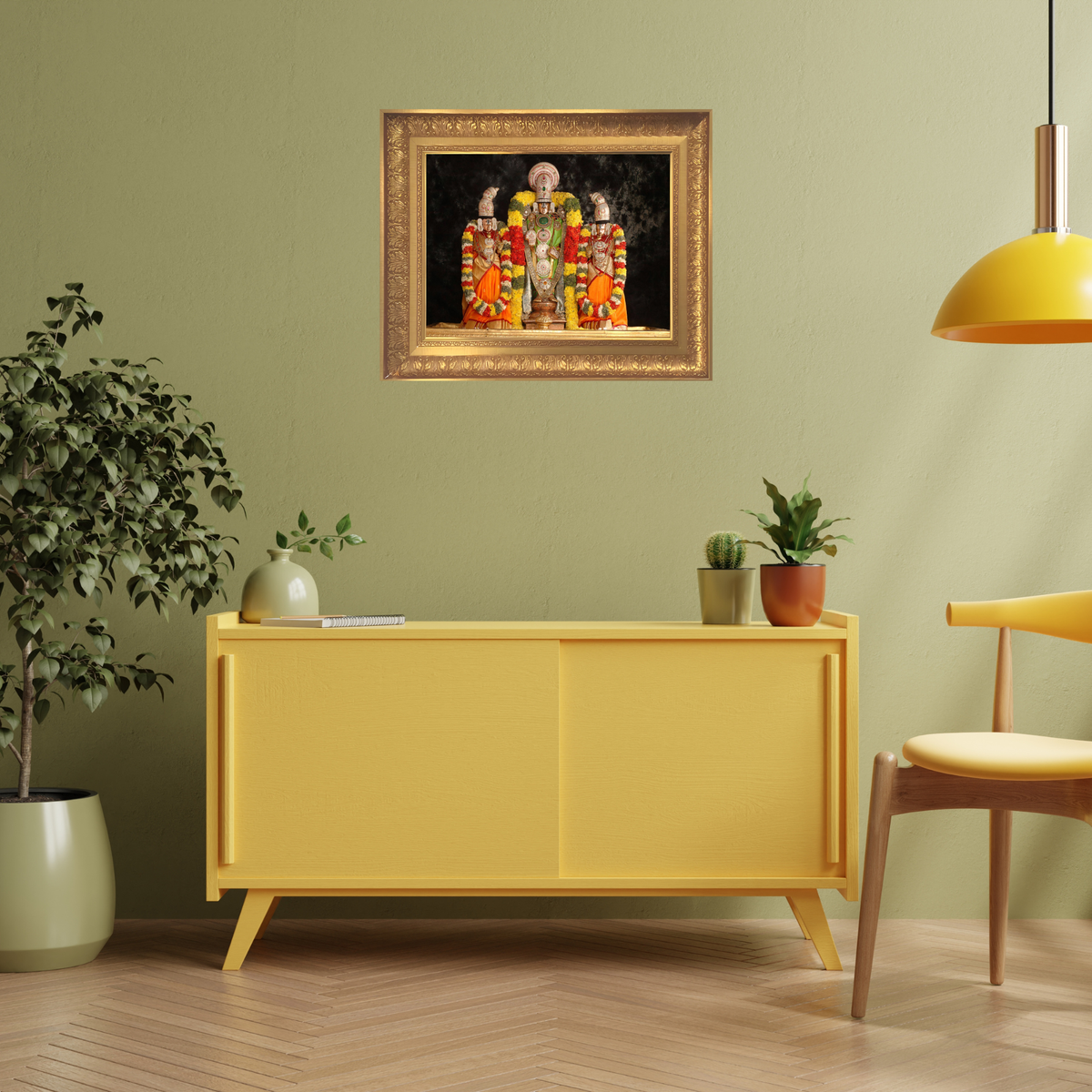 Premium Lord Venkateswara Wall Art – Tirupati Balaji with Sridevi & Bhudevi Hindu God Photo Frame